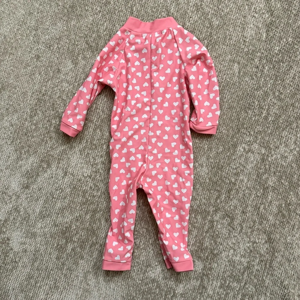 For Love Baby Rash Guard Swimsuit 6–12M Pink‎ White Heart Zip One Piece